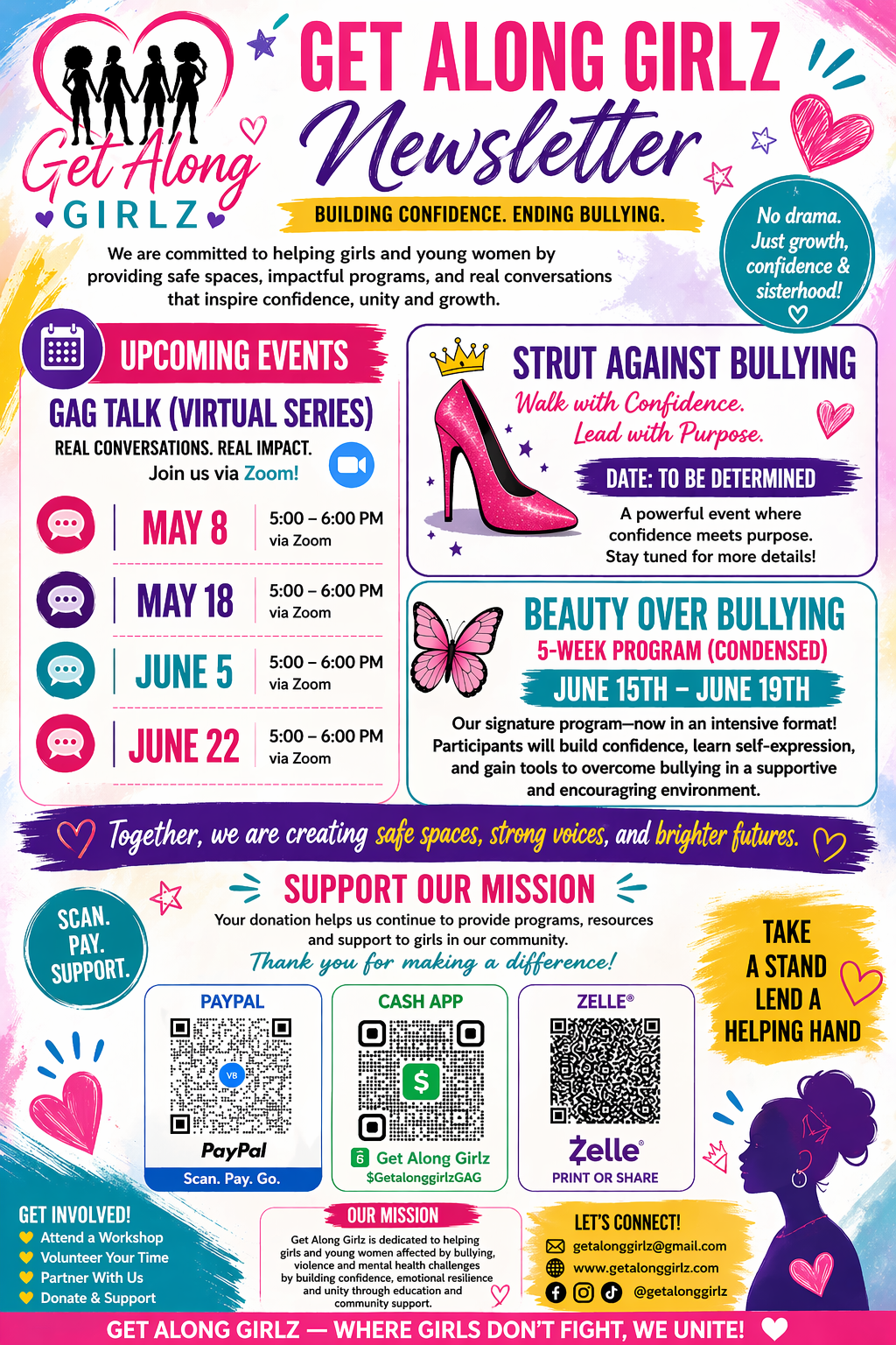 Get Along Girlz newsletter and events graphic