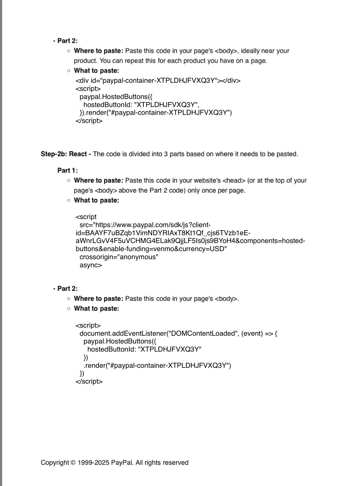 PayPal hosted button screenshot