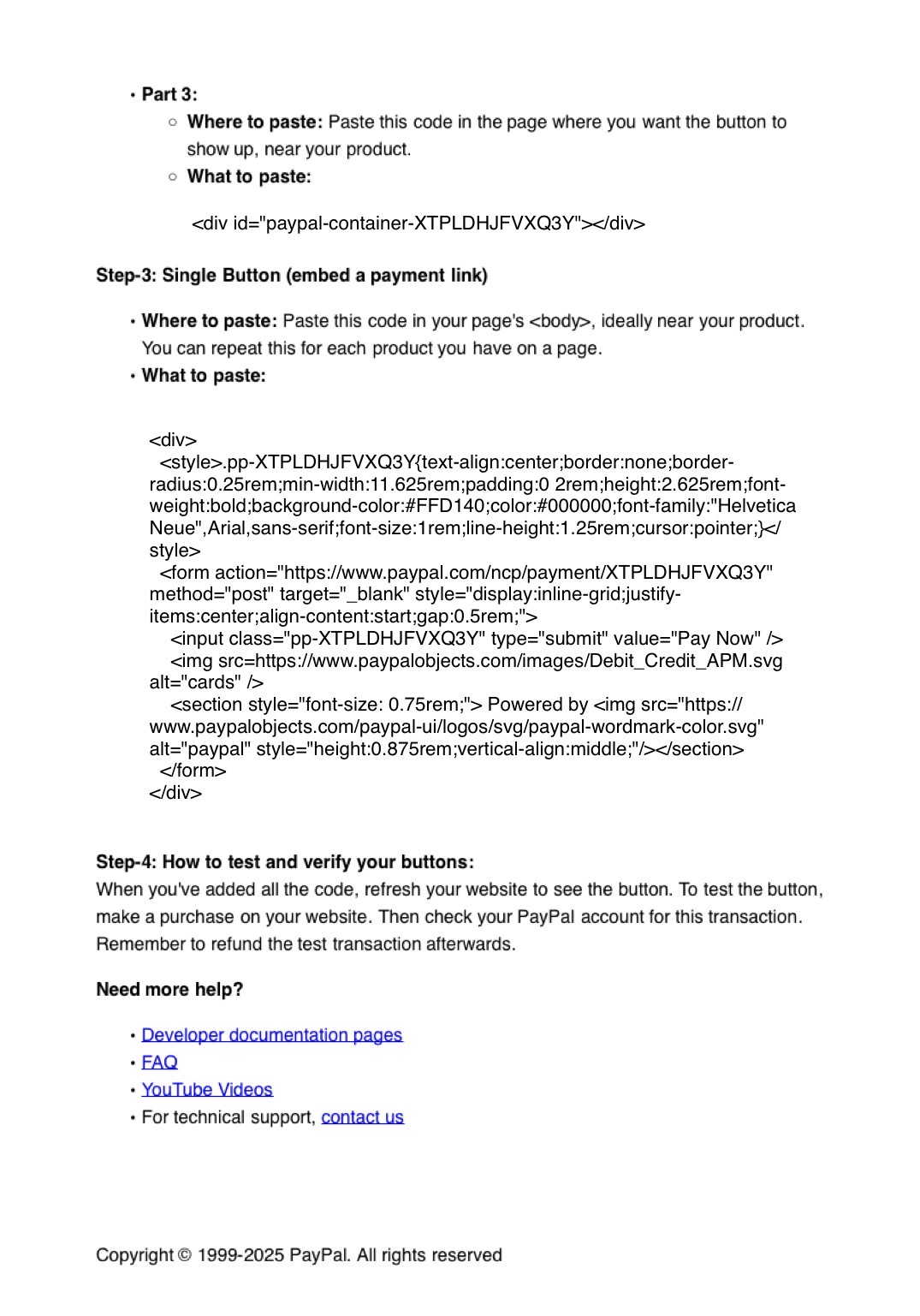 PayPal direct payment link screenshot